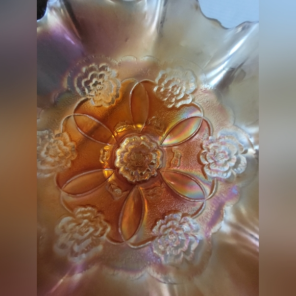 Dugan Double Stem Pattern Carnival Glass Footed Compote Marigold - Picture 4 of 4